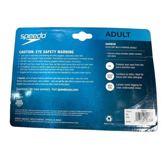 Speedo Adult Goggles Harbor UV Latex Free Anti Fog-New Sealed - Picture 2 of 3